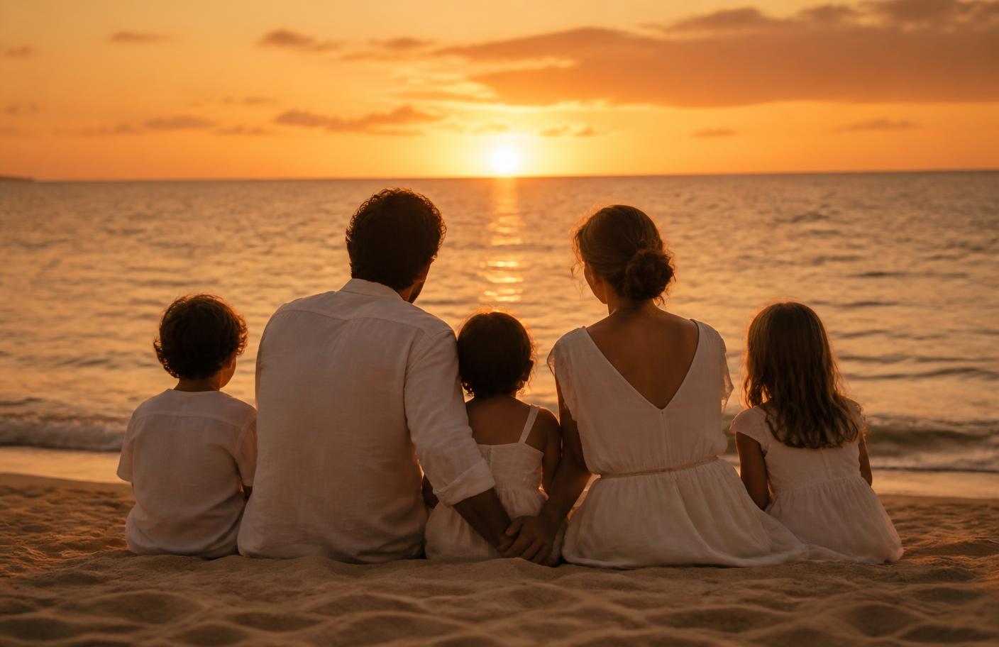 A family watching the sunset together