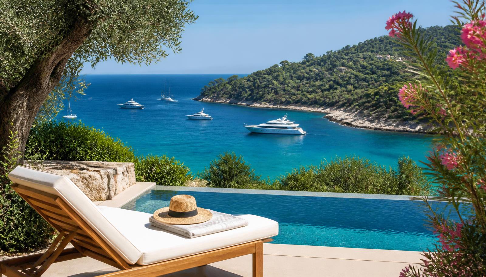 A coastal villa terrace overlooking the Mediterranean